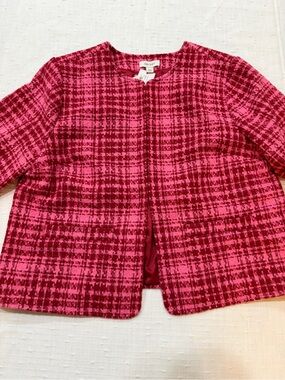 On Jay Pink Plaid Open-Front Women's Blazer